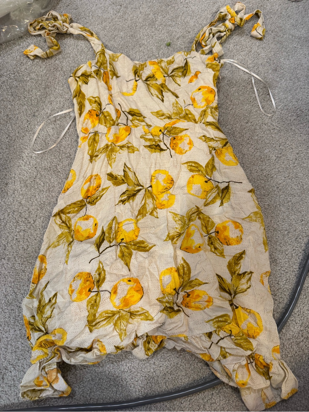 Yellow Lemon Print Tie-Strap Sundress